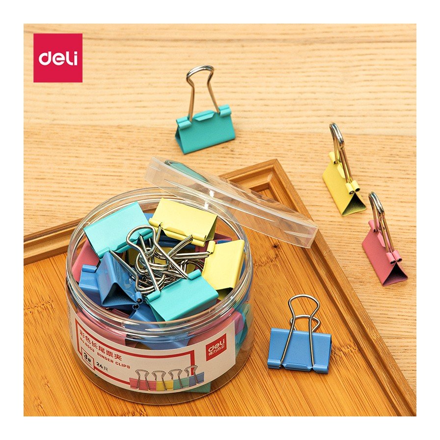 คลิปหนีบกระดาษ (คลิปดำ) Deli 8553 ขนาด 32 มม. คละสี