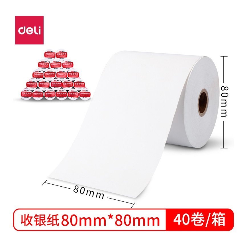 กระดาษความร้อน (กระดาษใบเสร็จ) Deli 3203 ขนาด 80x80 มม.