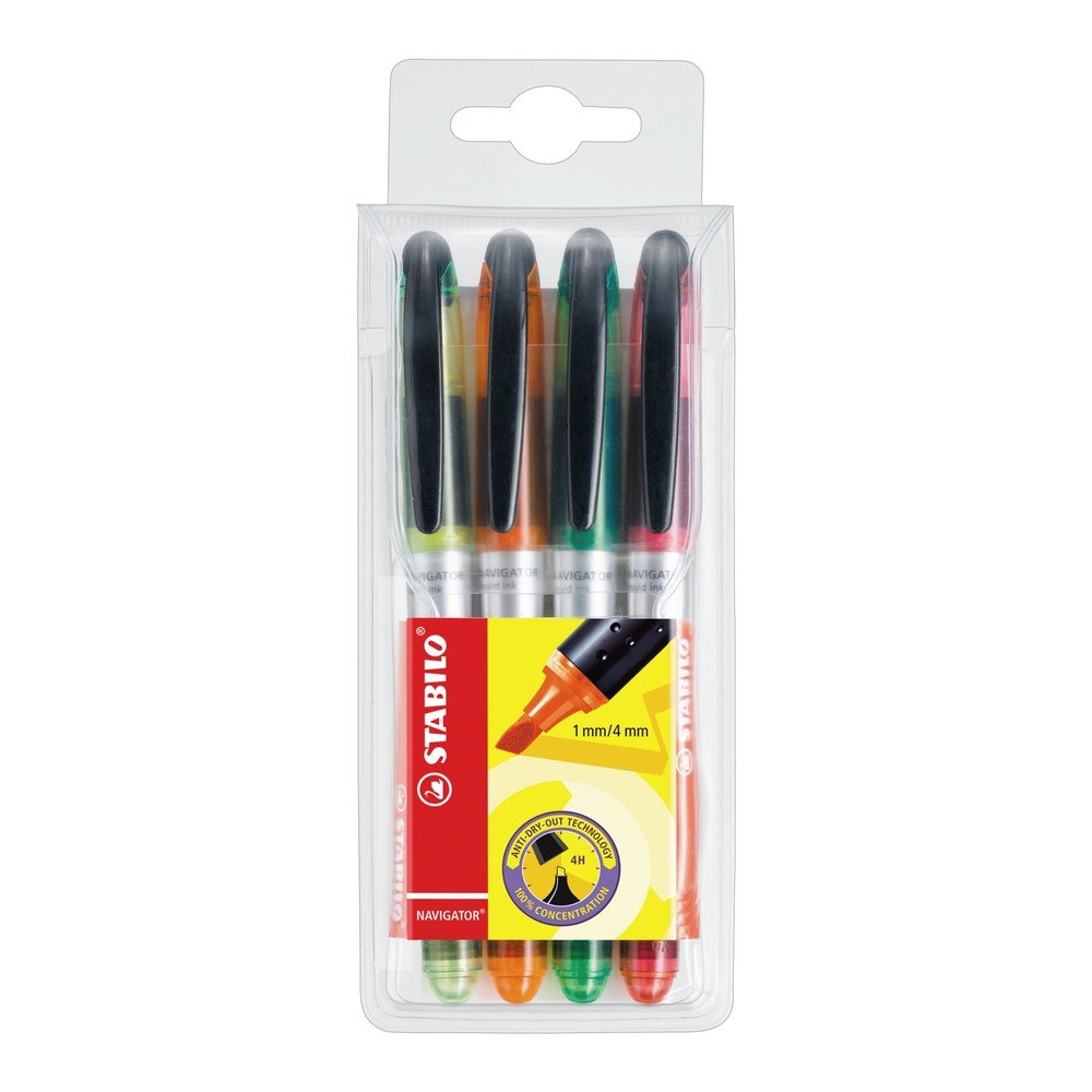 ปากกาเน้นข้อความ STABILO NAVIGATOR แพ็ก 4 สี